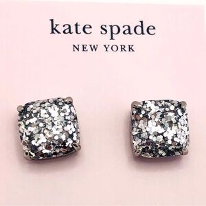 Kate Spade Silver Glitter Stud Earrings, NWT